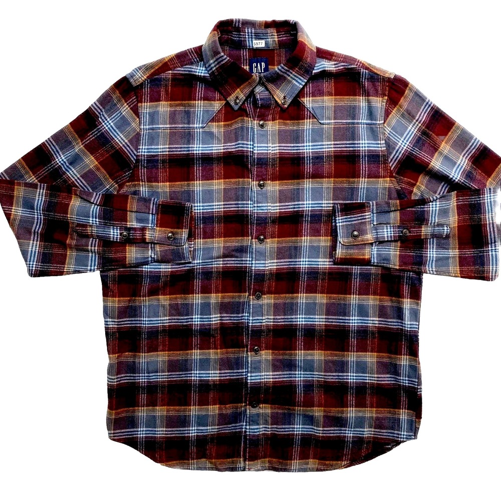 Gap Organic Cotton Shirt Mens Medium Red Long Sleeve Plaid Button Down